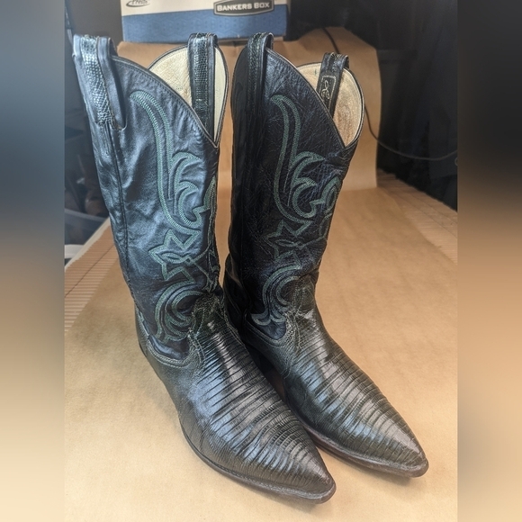 Larry Mahan boots men's size 7M Exotic Genuine Green Teju Lizard Classic Western - Picture 3 of 13